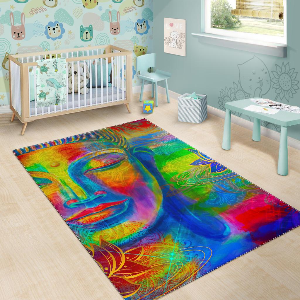 Colorful Buddha Print Area Rug GearFrost