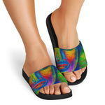 Colorful Buddha Print Black Slide Sandals