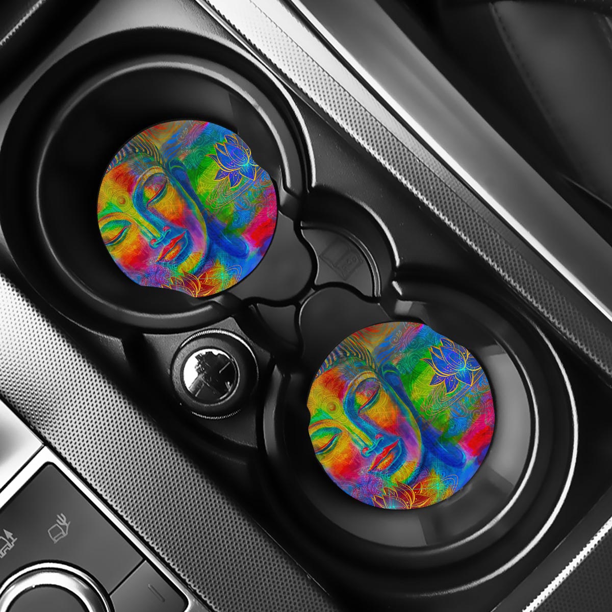 Colorful Buddha Print Car Coasters