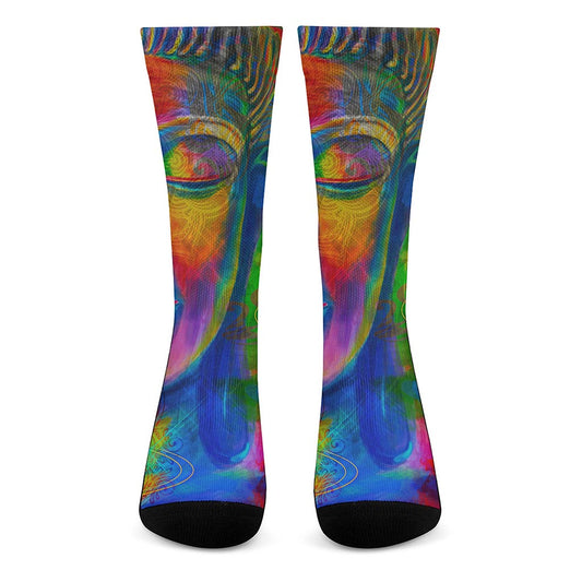 Colorful Buddha Print Crew Socks