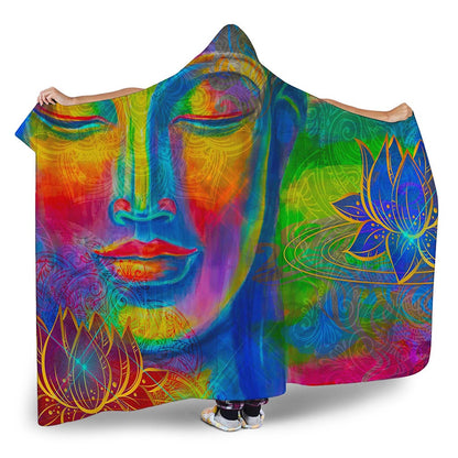 Colorful Buddha Print Hooded Blanket