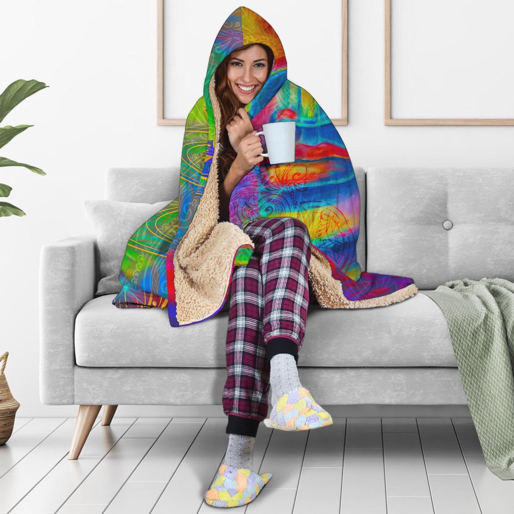 Colorful Buddha Print Hooded Blanket