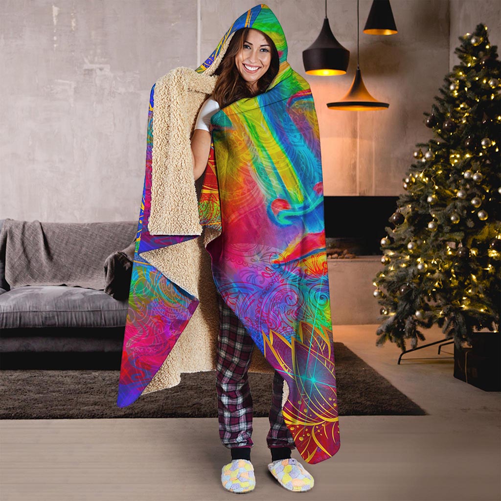Colorful Buddha Print Hooded Blanket