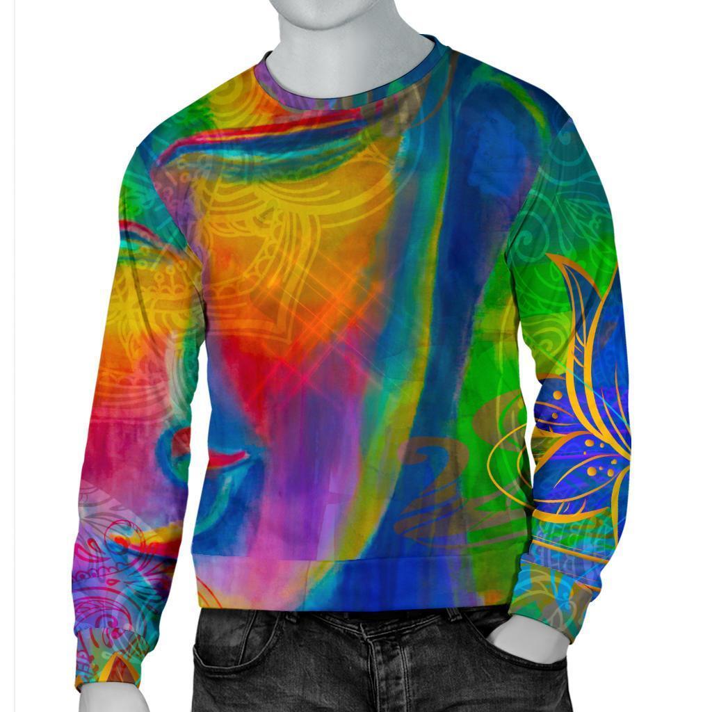 Colorful Buddha Print Men's Crewneck Sweatshirt GearFrost