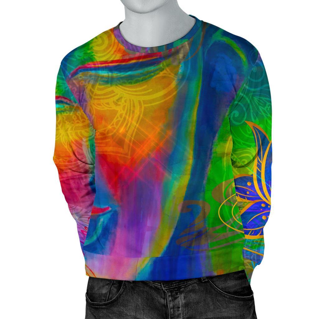Colorful Buddha Print Men's Crewneck Sweatshirt GearFrost