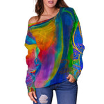 Colorful Buddha Print Off Shoulder Sweatshirt GearFrost