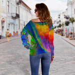 Colorful Buddha Print Off Shoulder Sweatshirt GearFrost