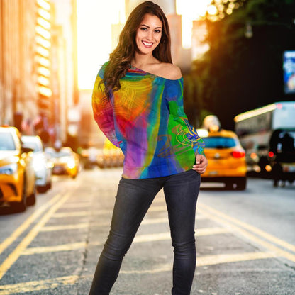 Colorful Buddha Print Off Shoulder Sweatshirt GearFrost