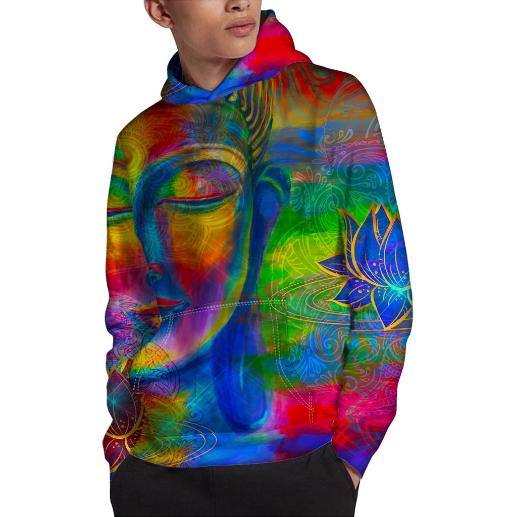 Colorful Buddha Print Pullover Hoodie