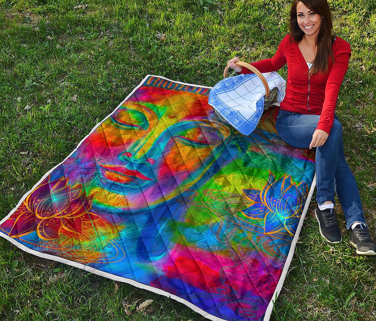 Colorful Buddha Print Quilt
