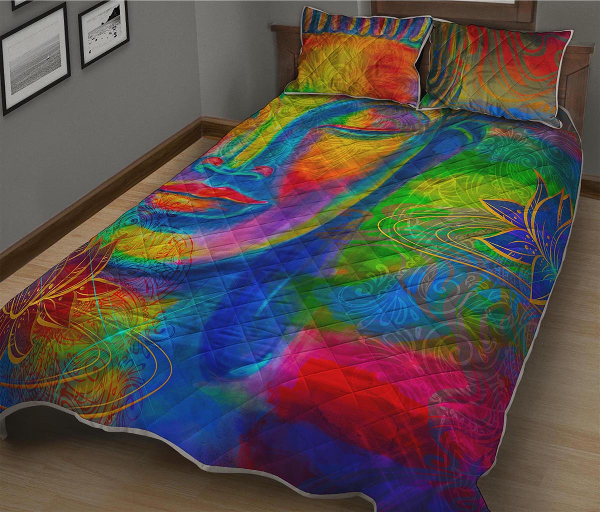 Colorful Buddha Print Quilt Bed Set