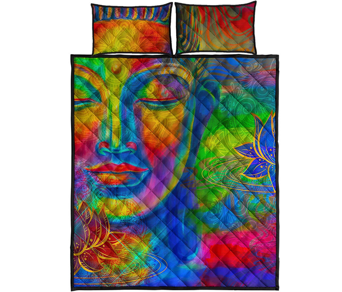 Colorful Buddha Print Quilt Bed Set