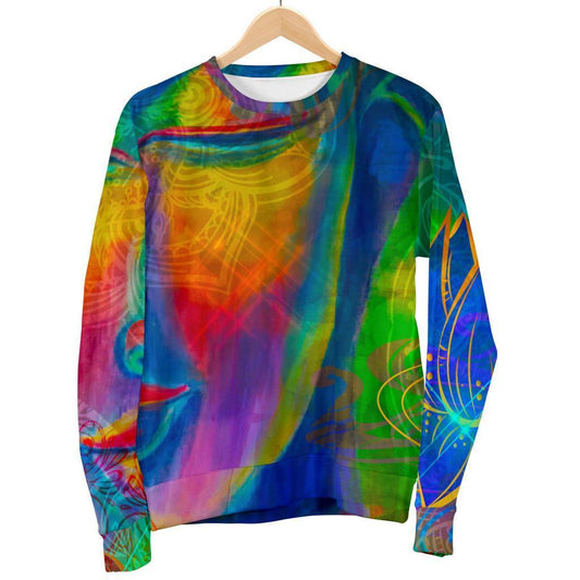 Colorful Buddha Print Women's Crewneck Sweatshirt GearFrost