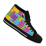 Colorful Building Blocks Pattern Print Black High Top Shoes