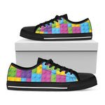 Colorful Building Blocks Pattern Print Black Low Top Shoes