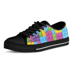 Colorful Building Blocks Pattern Print Black Low Top Shoes