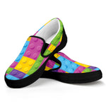 Colorful Building Blocks Pattern Print Black Slip On Shoes