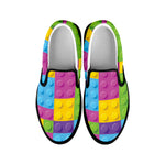 Colorful Building Blocks Pattern Print Black Slip On Shoes