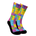 Colorful Building Blocks Pattern Print Crew Socks