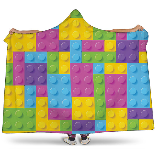 Colorful Building Blocks Pattern Print Hooded Blanket