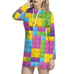 Colorful Building Blocks Pattern Print Hoodie Dress