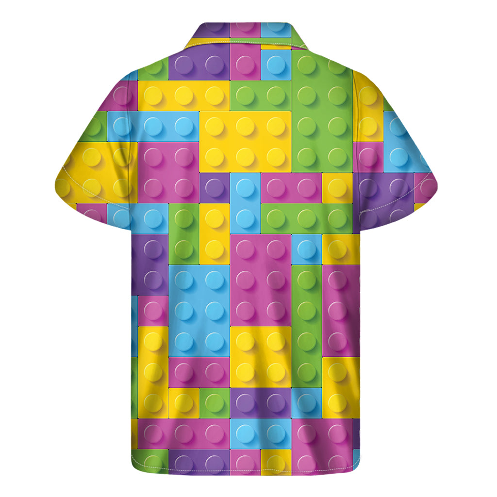 Colorful Building Blocks Pattern Print Men's Short Sleeve Shirt