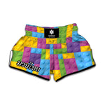 Colorful Building Blocks Pattern Print Muay Thai Boxing Shorts
