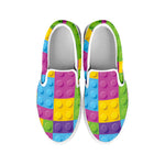 Colorful Building Blocks Pattern Print White Slip On Shoes