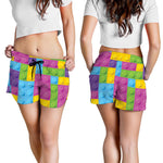 Colorful Building Blocks Pattern Print Women's Shorts