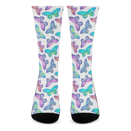 Colorful Butterfly Pattern Print Crew Socks