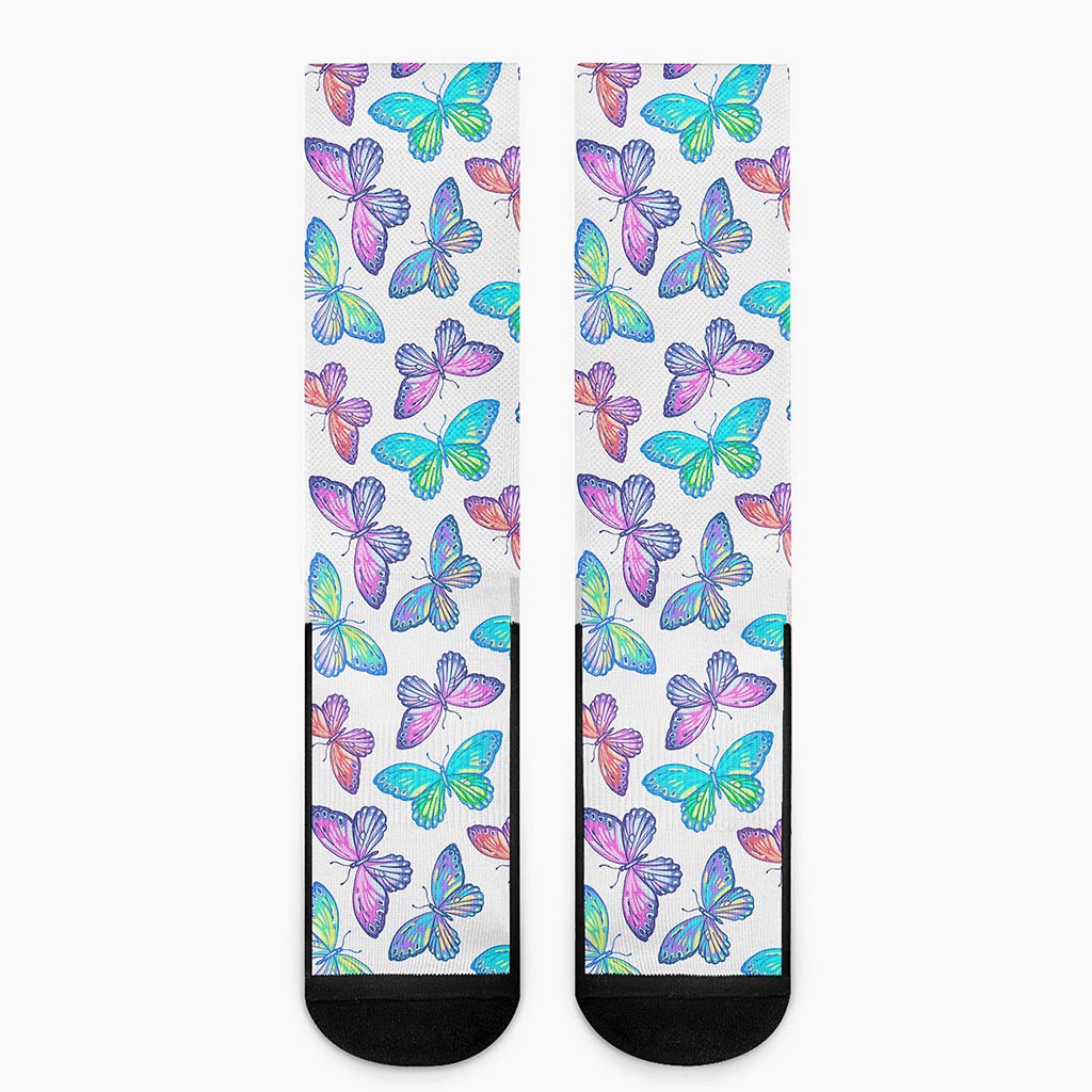 Colorful Butterfly Pattern Print Crew Socks
