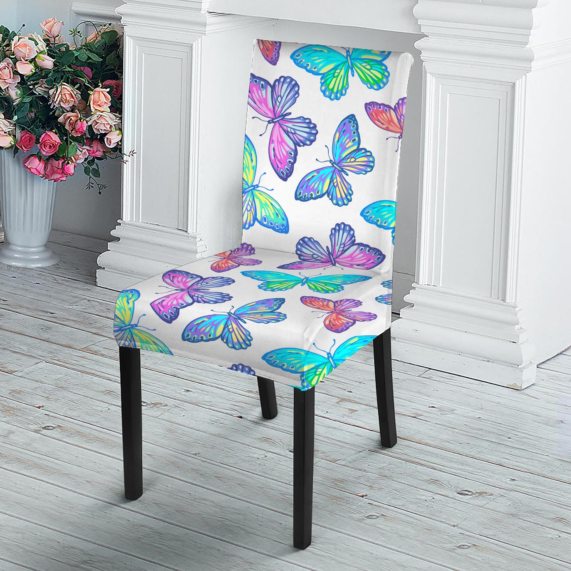 Colorful Butterfly Pattern Print Dining Chair Slipcover