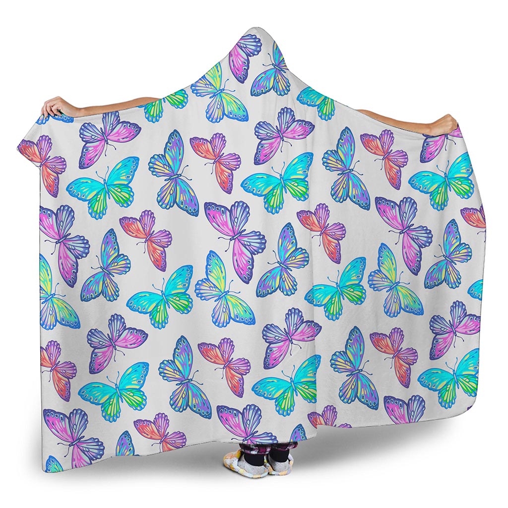 Colorful Butterfly Pattern Print Hooded Blanket