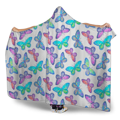 Colorful Butterfly Pattern Print Hooded Blanket