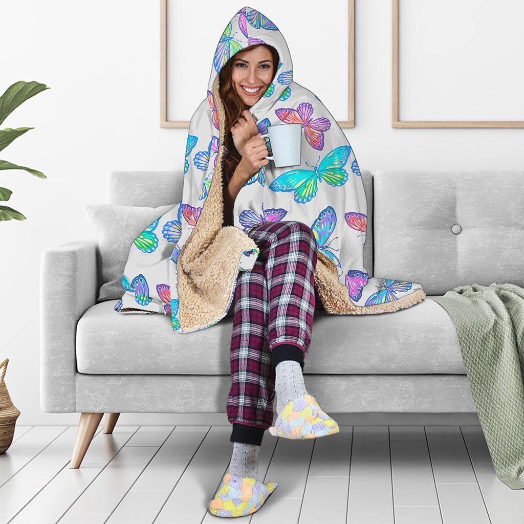 Colorful Butterfly Pattern Print Hooded Blanket