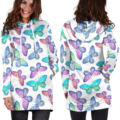 Colorful Butterfly Pattern Print Hoodie Dress GearFrost