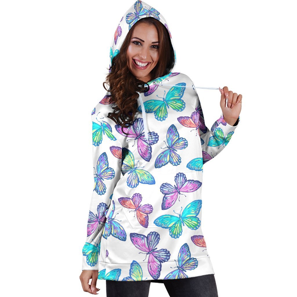 Colorful Butterfly Pattern Print Hoodie Dress GearFrost