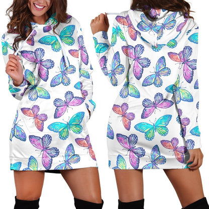 Colorful Butterfly Pattern Print Hoodie Dress GearFrost