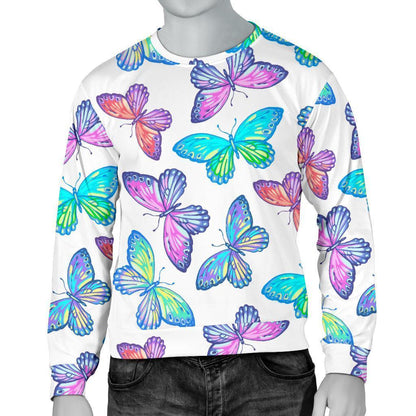 Colorful Butterfly Pattern Print Men's Crewneck Sweatshirt GearFrost