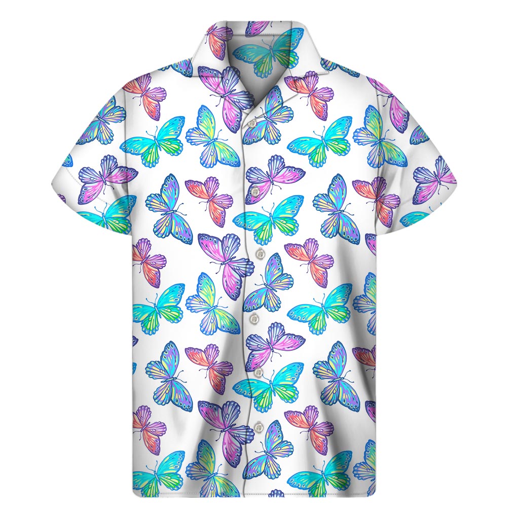 Colorful Butterfly Pattern Print Men's Short Sleeve Shirt