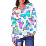 Colorful Butterfly Pattern Print Off Shoulder Sweatshirt GearFrost