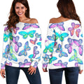 Colorful Butterfly Pattern Print Off The Shoulder Sweatshirt