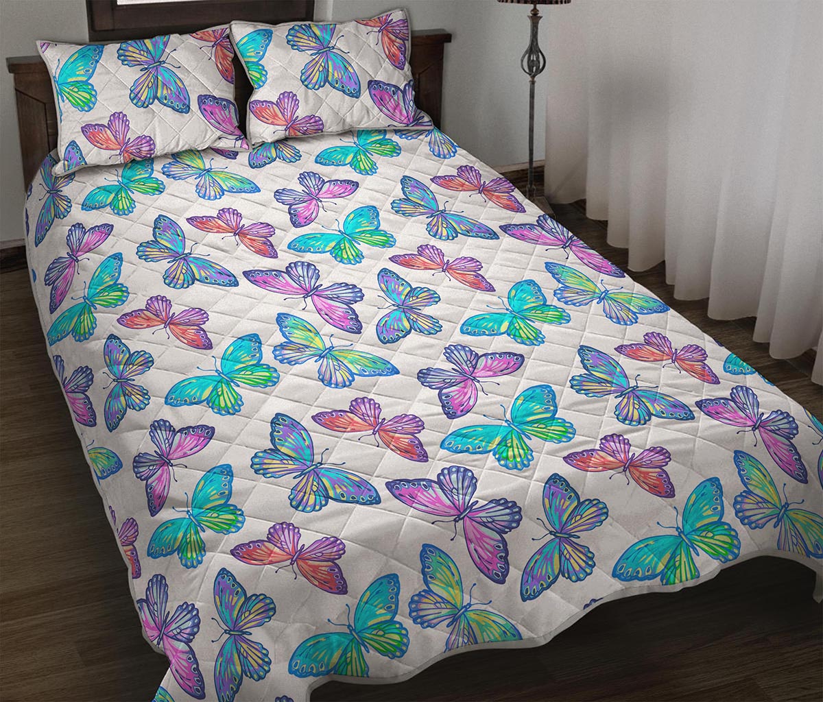 Colorful Butterfly Pattern Print Quilt Bed Set