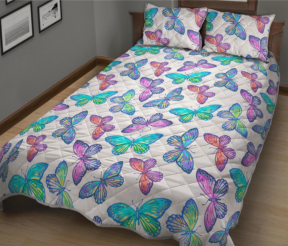 Colorful Butterfly Pattern Print Quilt Bed Set