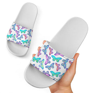 Colorful Butterfly Pattern Print White Slide Sandals