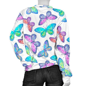 Colorful Butterfly Pattern Print Women's Crewneck Sweatshirt GearFrost