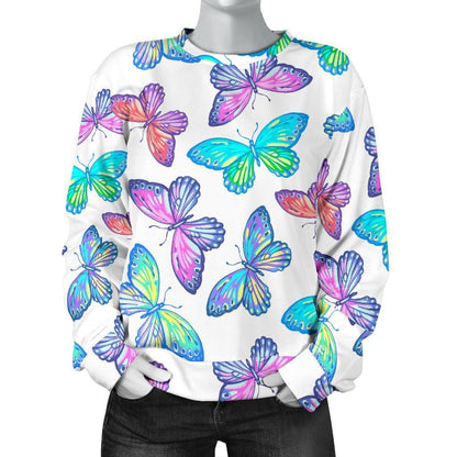 Colorful Butterfly Pattern Print Women's Crewneck Sweatshirt GearFrost