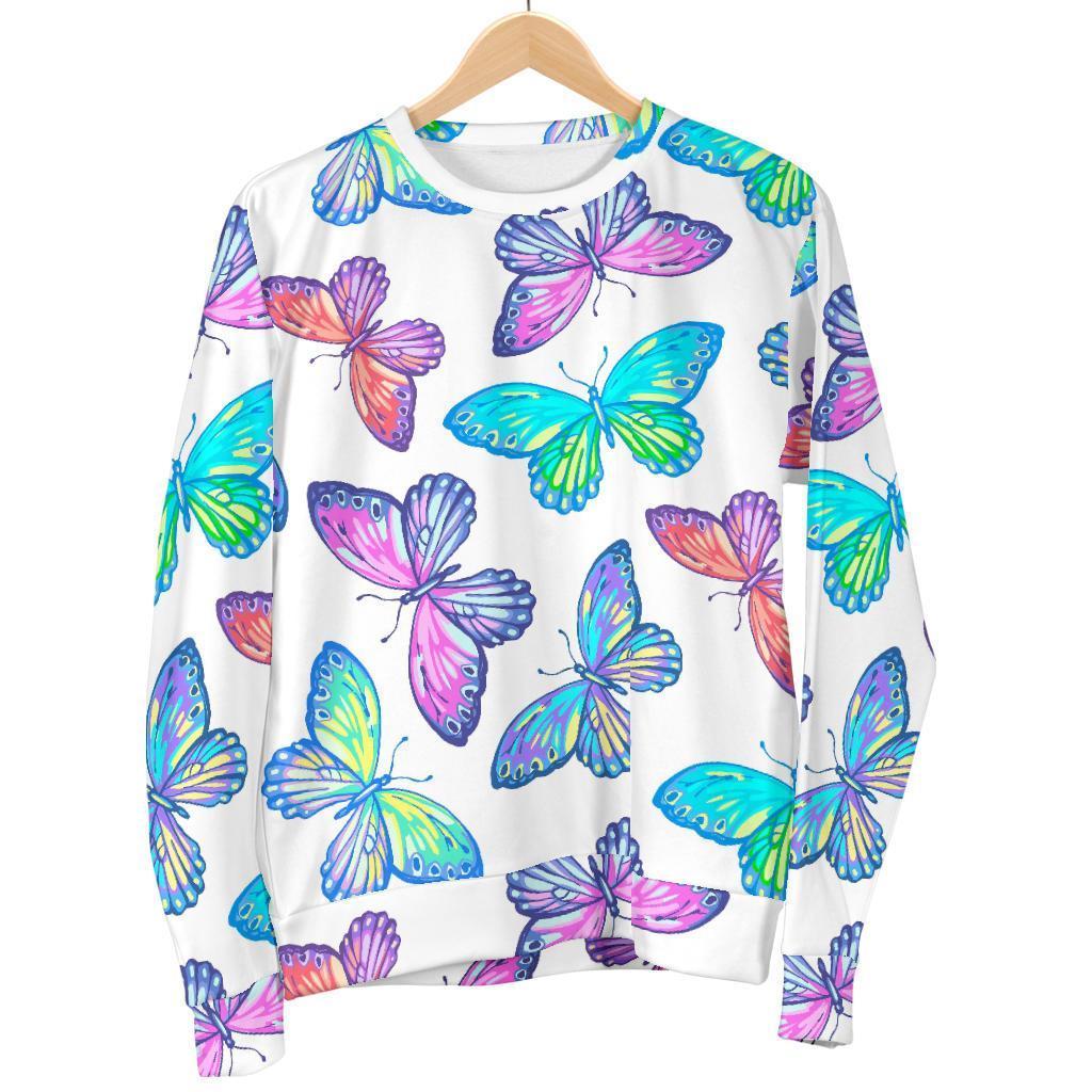 Colorful Butterfly Pattern Print Women's Crewneck Sweatshirt GearFrost