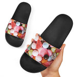 Colorful Candy And Jelly Print Black Slide Sandals