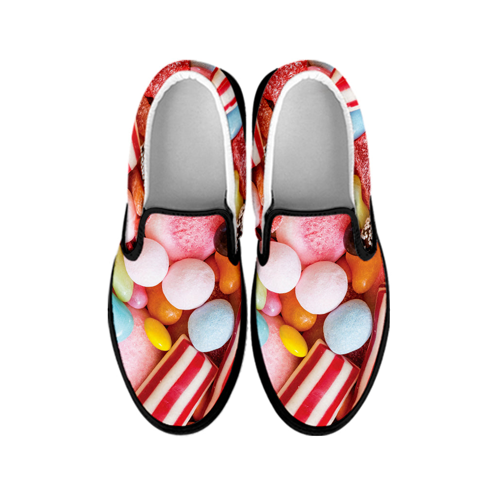 Colorful Candy And Jelly Print Black Slip On Shoes